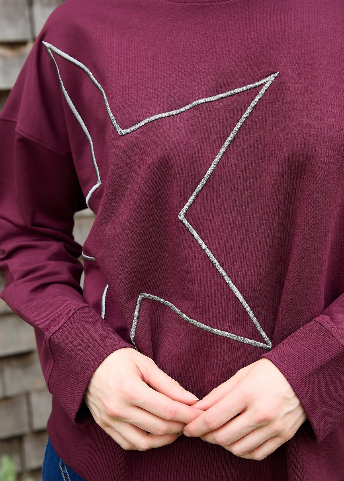 Dreams London AA0570 Star Embroidery Crew Neck Sweatshirt