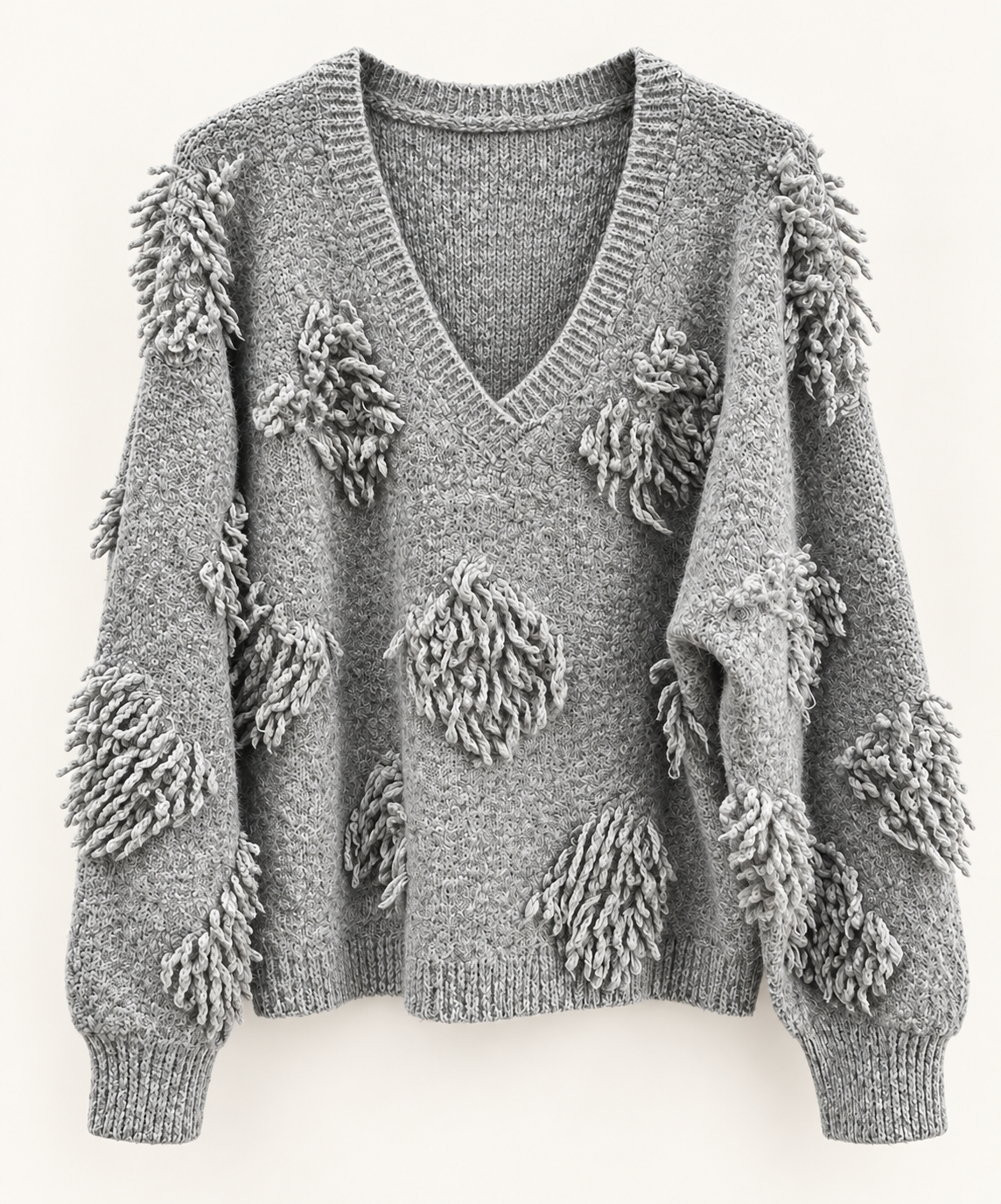 ESQUALO F26 02518 Sweater 3D fringes, grey