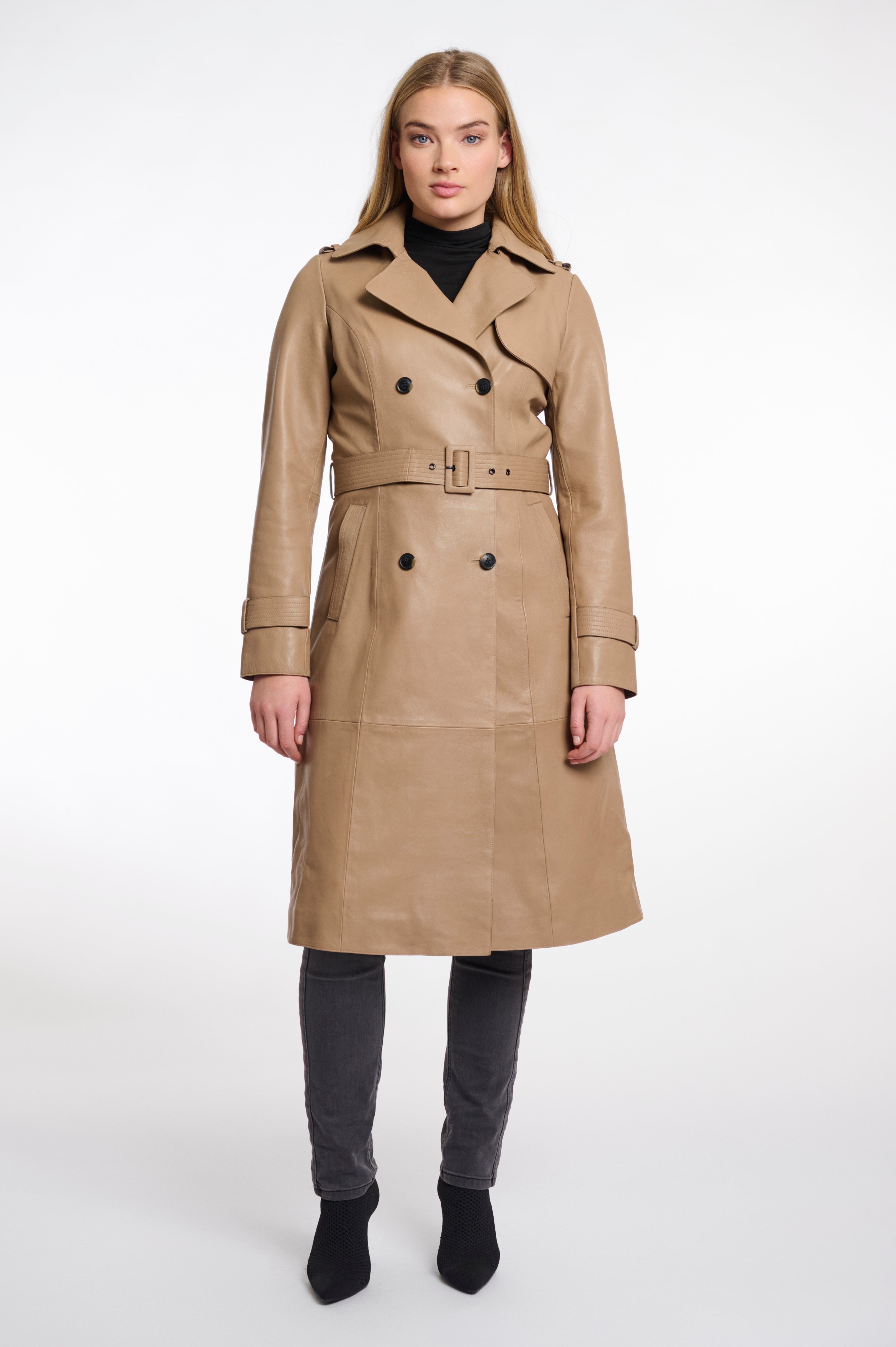 Rino & Pelle IRENE DOUBLE BREASTED LEATHER TRENCHCOAT-Brew