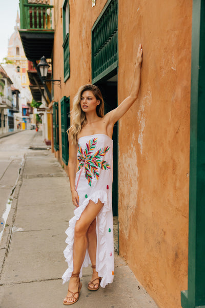 SUNDRESS MOON white linen with embroidery