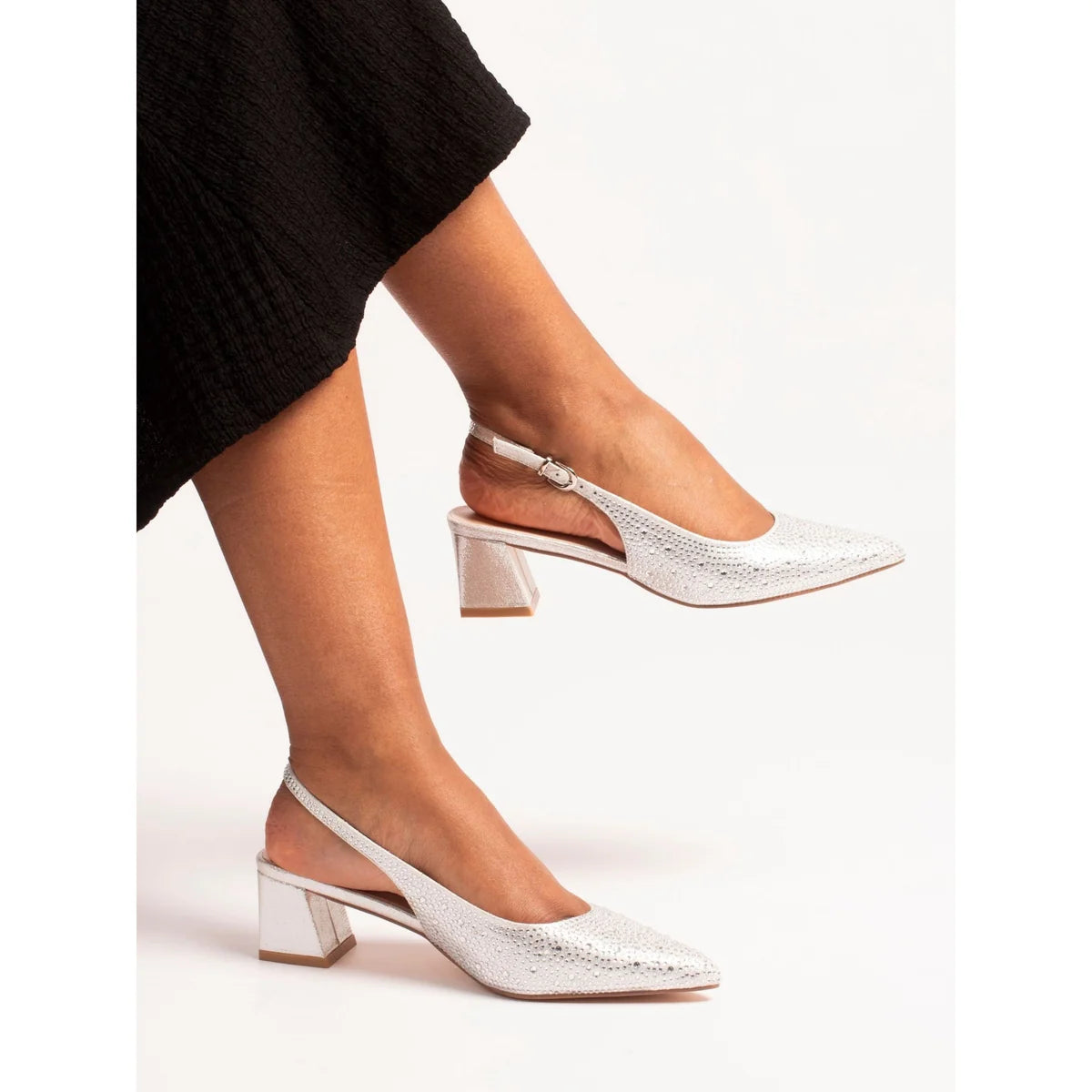 Lunar Milan Slingback, block heel,diamante embellished