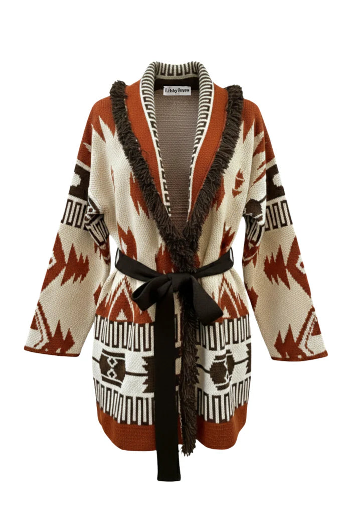 Astrid Cardigan. Libby Loves. White/Brown. One size