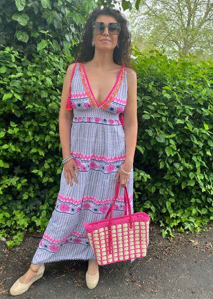 Place du Soleil Long Ikat blue & pink