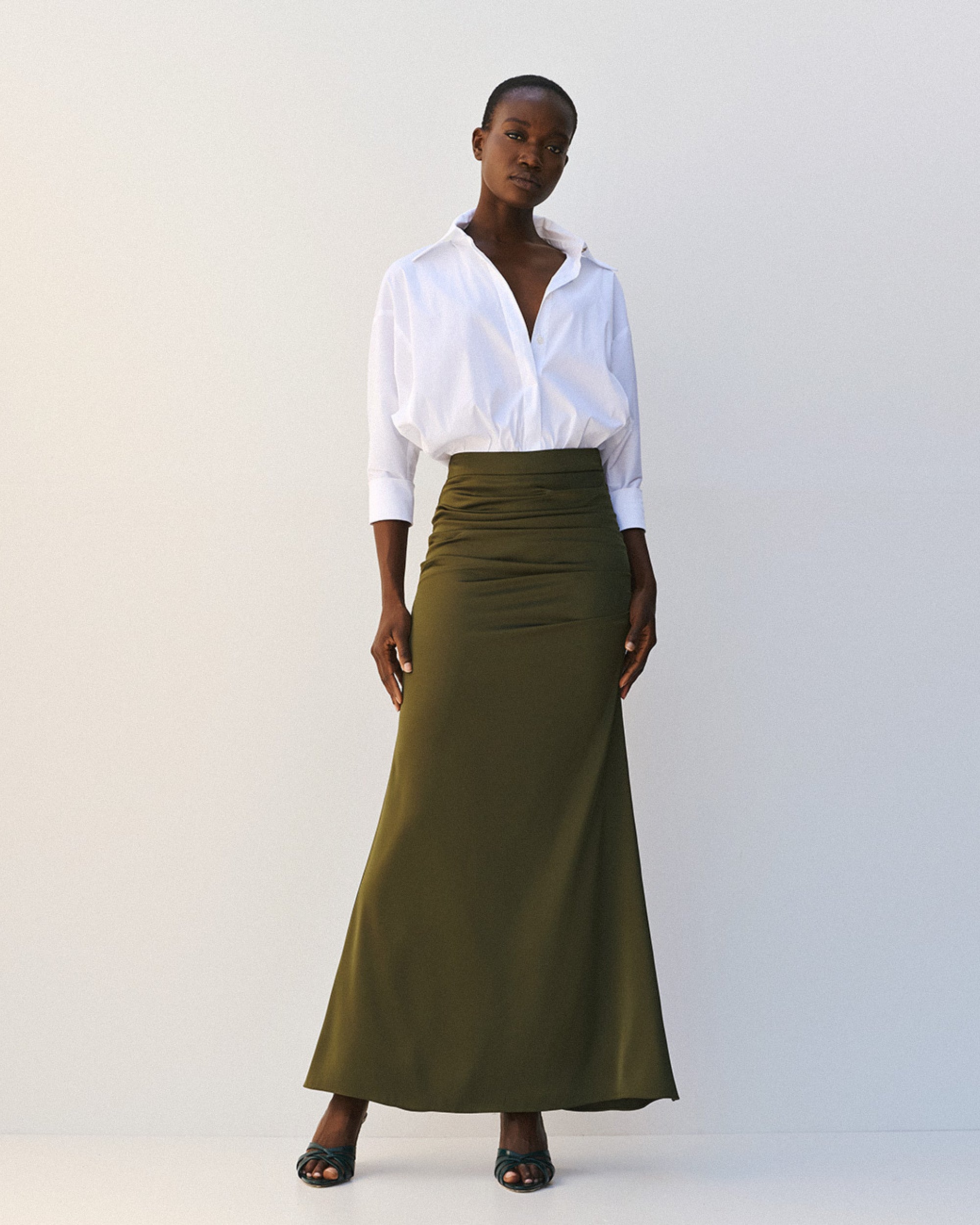 Access Fashion 64-6009-113 Maxi satin skirt with ruching
