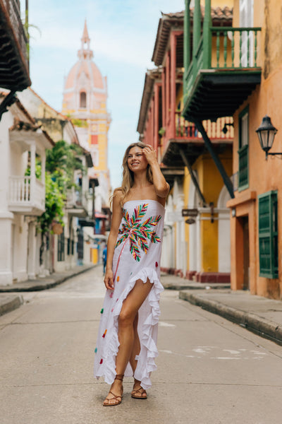 SUNDRESS MOON white linen with embroidery