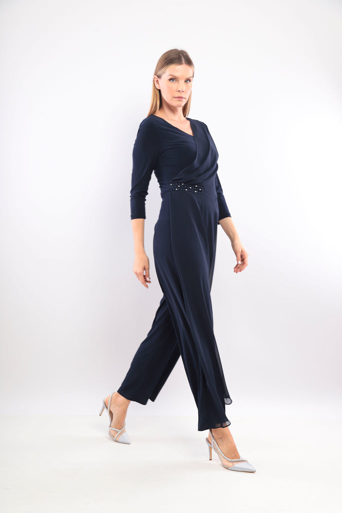 Lizbella 5072-12 Drape Front Sparkle Jumpsuit