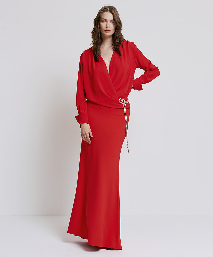 Access Fashion 2191 Red Wrap blouse wide cuff