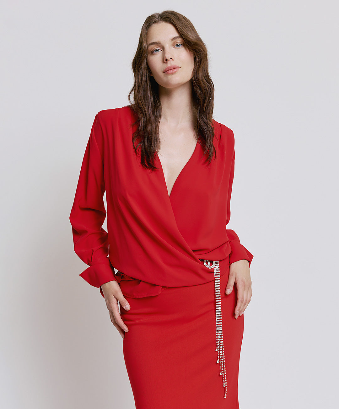 Access Fashion 2191 Red Wrap blouse wide cuff