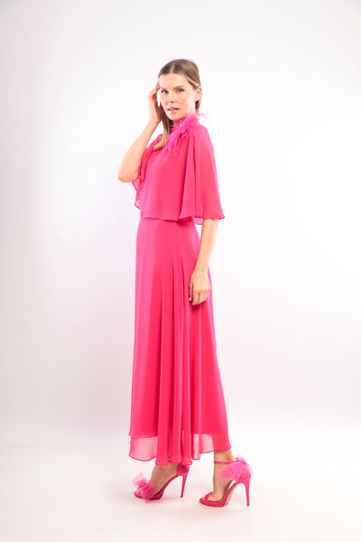 Lizabella 2984 Chiffon Cape Dress Hot pink