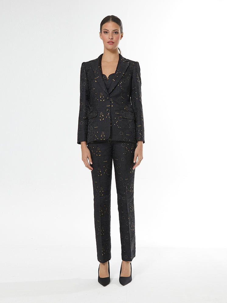Carla ruiz Black Gold Brocade trouser suit