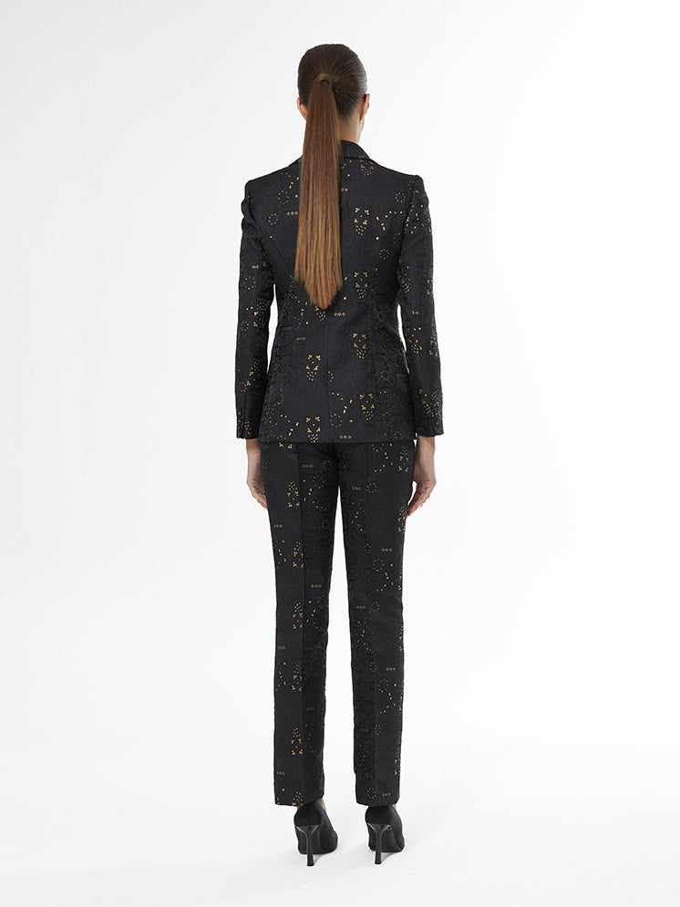 Carla ruiz Black Gold Brocade trouser suit