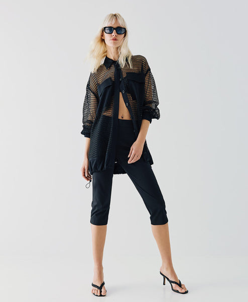 ACCESS FASHION Fishnet long bomber jacket