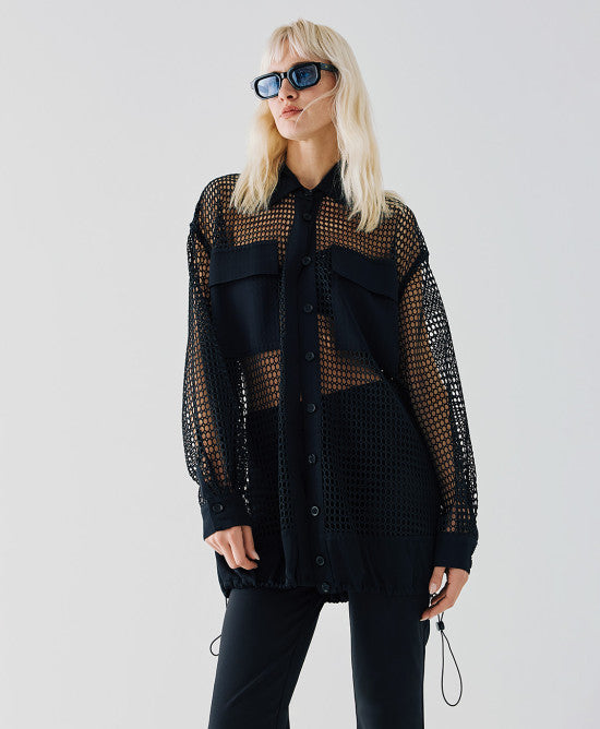 ACCESS FASHION Fishnet long bomber jacket