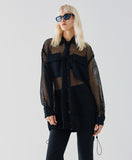 ACCESS FASHION Fishnet long bomber jacket