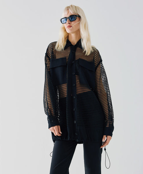ACCESS FASHION Fishnet long bomber jacket