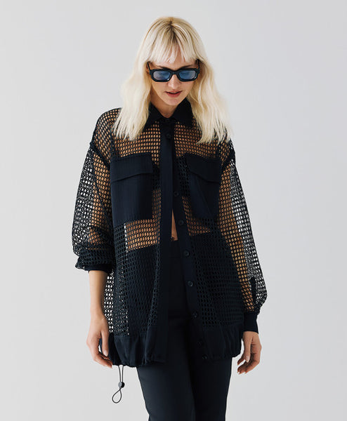 ACCESS FASHION Fishnet long bomber jacket