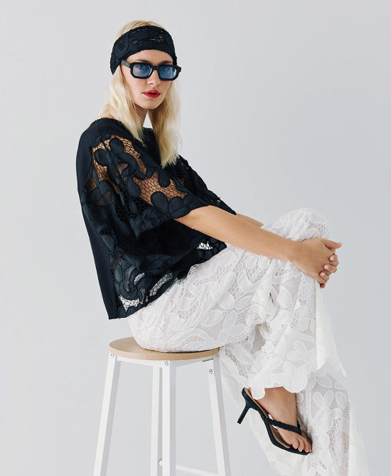 ACCESS FASHIONOversized blouse with broderie details OFFWHITE