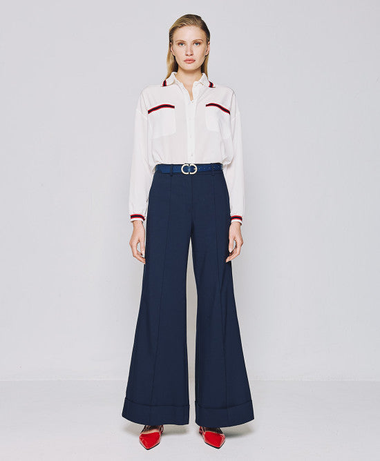 ACCESS FASHION Flare pants with turn-up hemlines