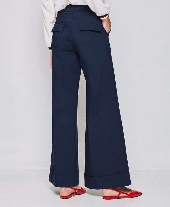 ACCESS FASHION Flare pants with turn-up hemlines