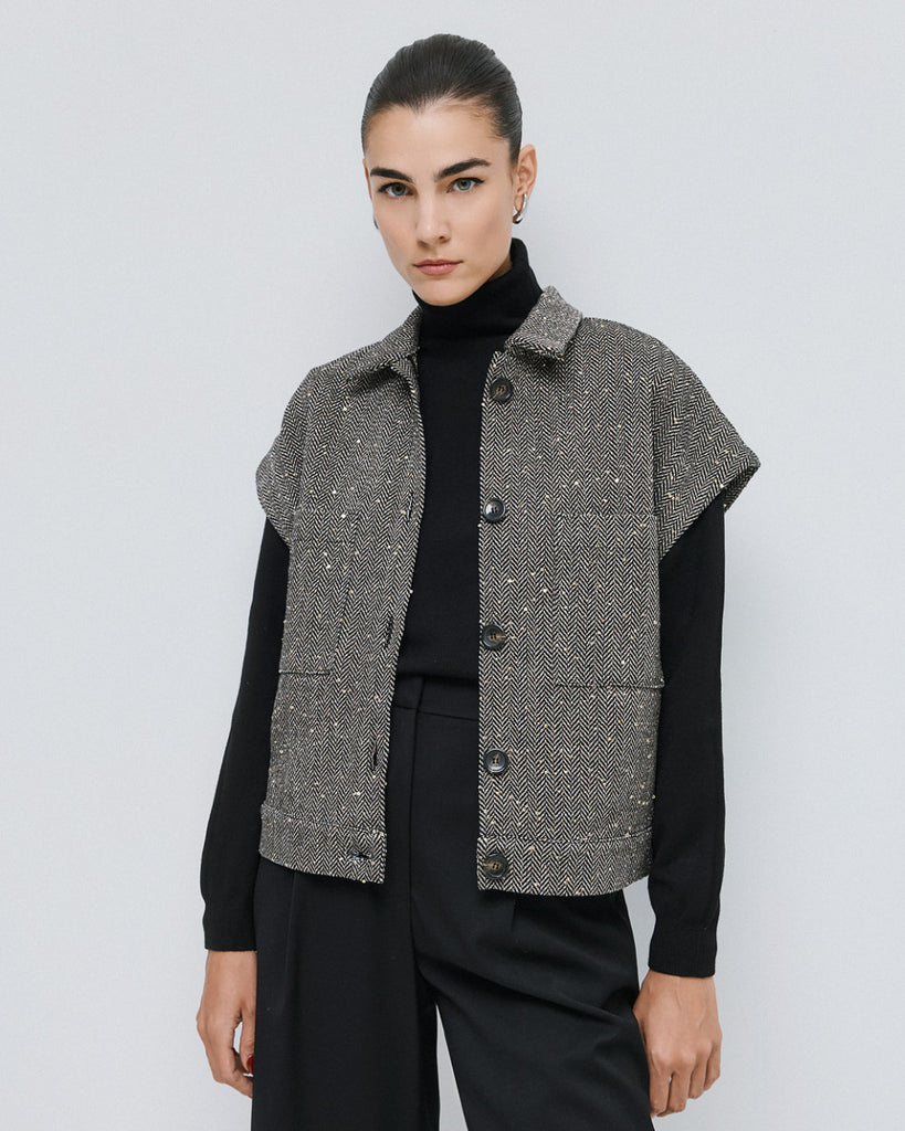 Access fashion 1087 Cropped herringbone jacket with sequins