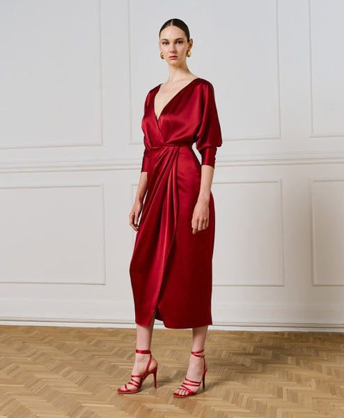ACCESS FASHION Satin wrap dress 3329 RED