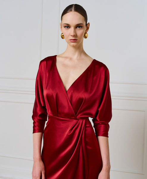 ACCESS FASHION Satin wrap dress 3329 RED