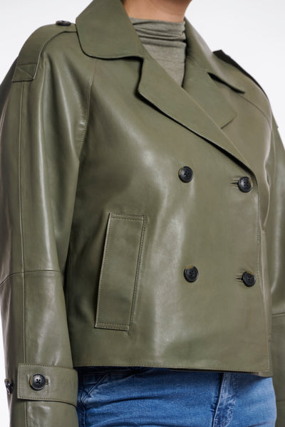 Rino & Pelle  LOTTE DOUBLE BREASTED LEATHER JACKET- Green Ash