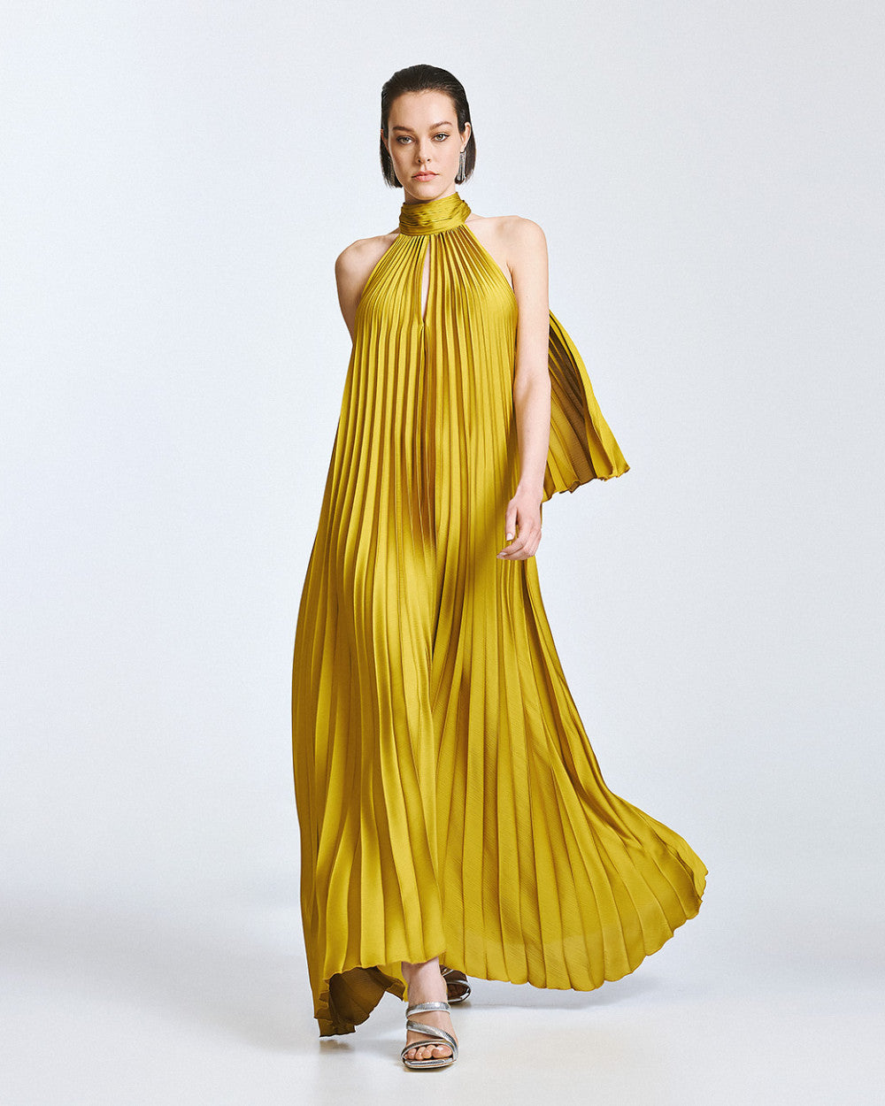 Access Fashion 3316 pleated Halter neck dress CITRO