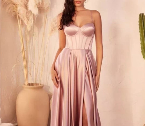 F & P 886003  Satin corset full skirt dress  Powder Pink