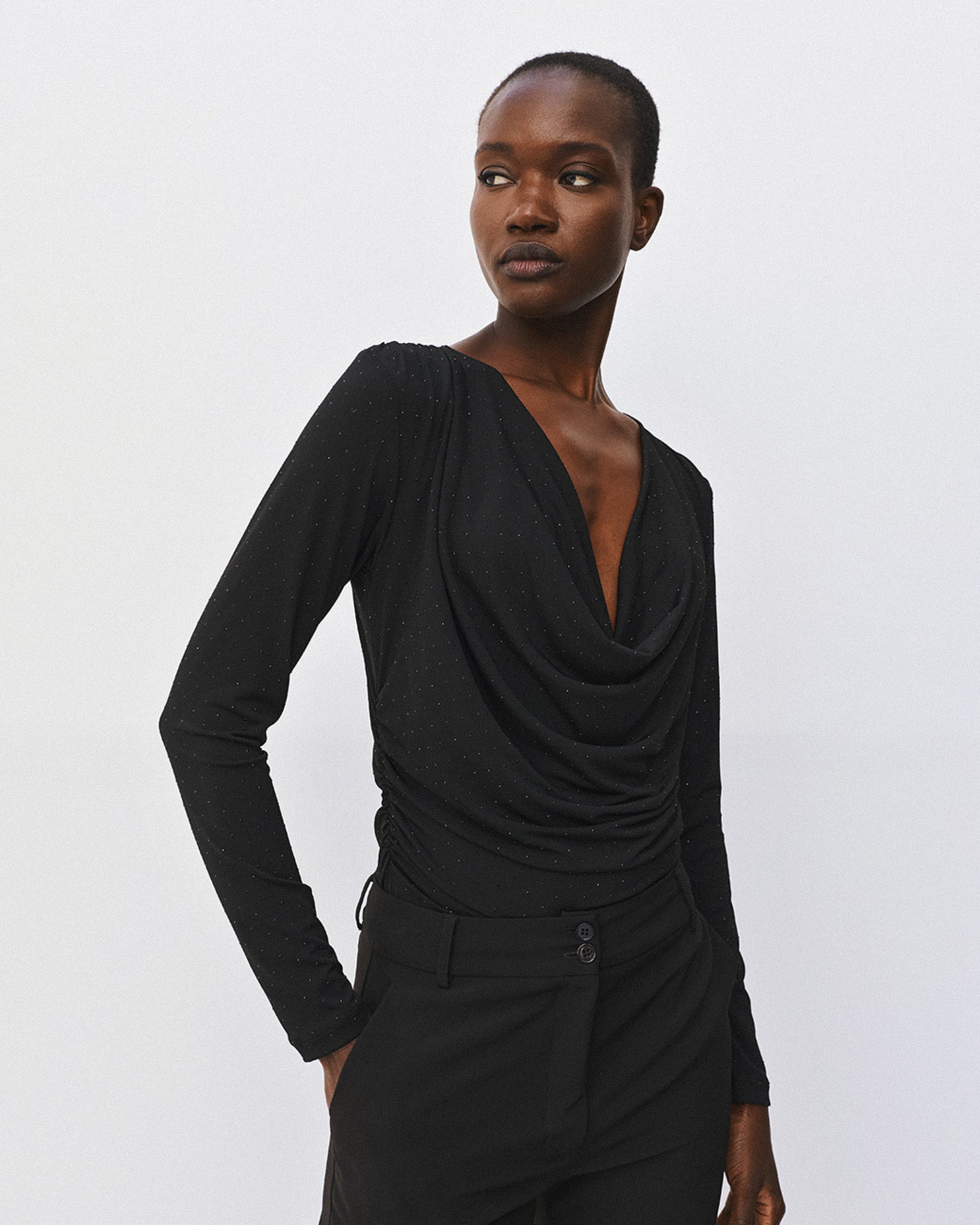 Access Fashion 64-2155-387 Draped blouse with rhinestones