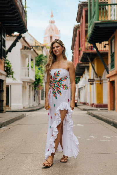 SUNDRESS MOON white linen with embroidery