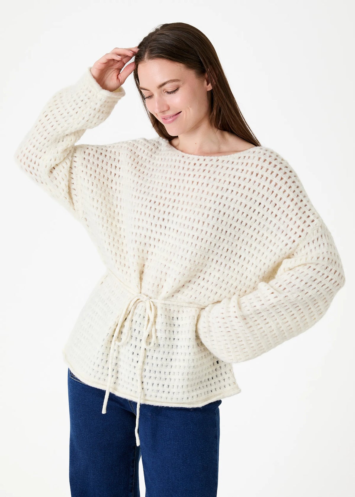 Dreams London AA0547 Slash Neck Holes Pointelle Jumper