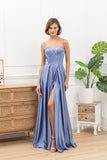 F & P 886003  Satin corset full skirt dress Blue