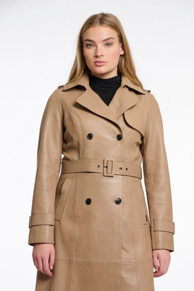 Rino & Pelle IRENE DOUBLE BREASTED LEATHER TRENCHCOAT-Brew