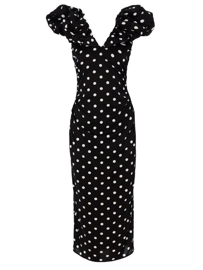 MIOH Bianca Dots.V-neck dress with puff sleeves