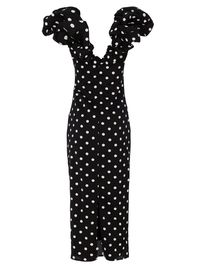 MIOH Bianca Dots.V-neck dress with puff sleeves