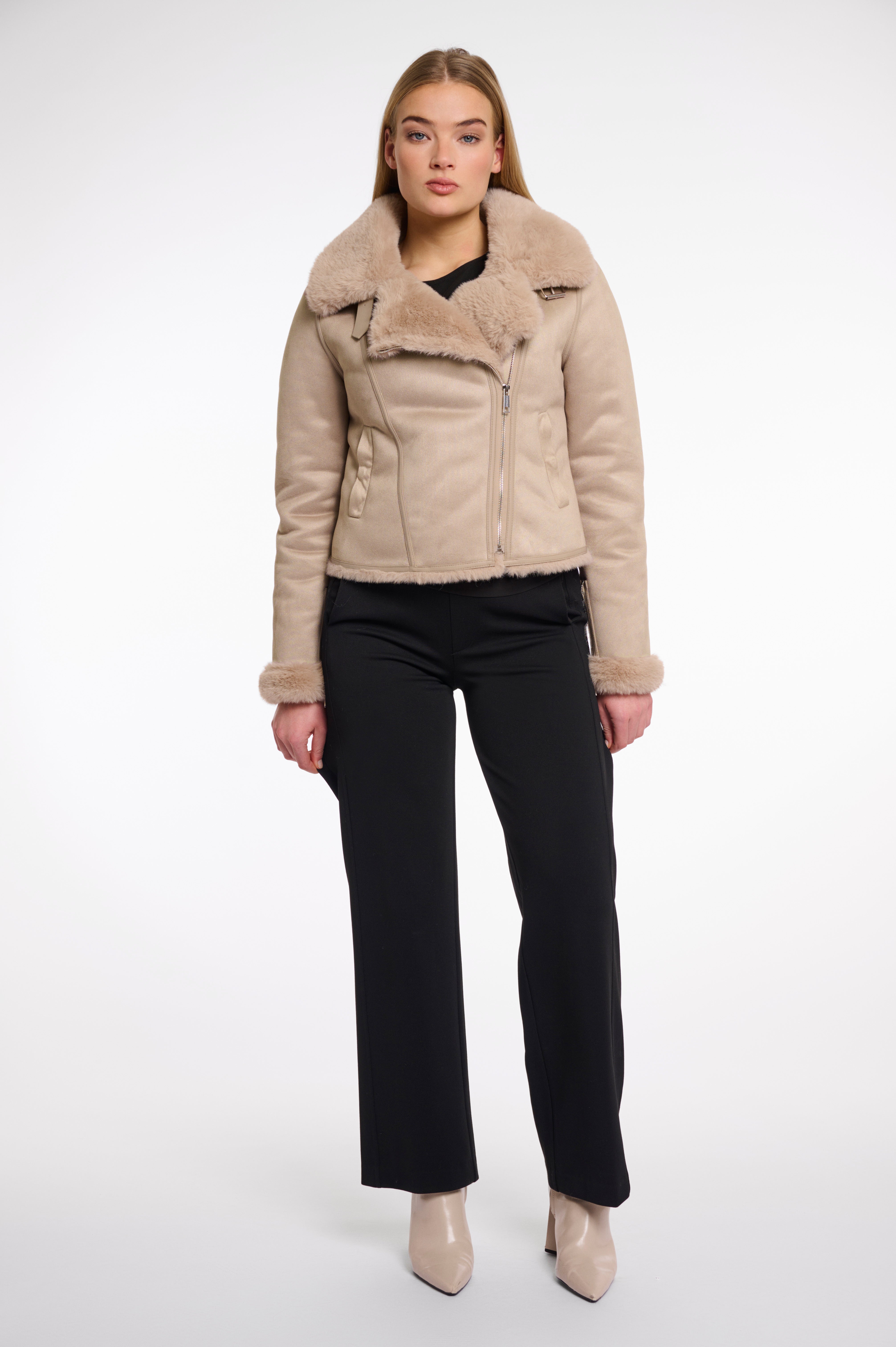 Rino & Pelle BACIA FAUX FUR BIKER JACKET - Oat