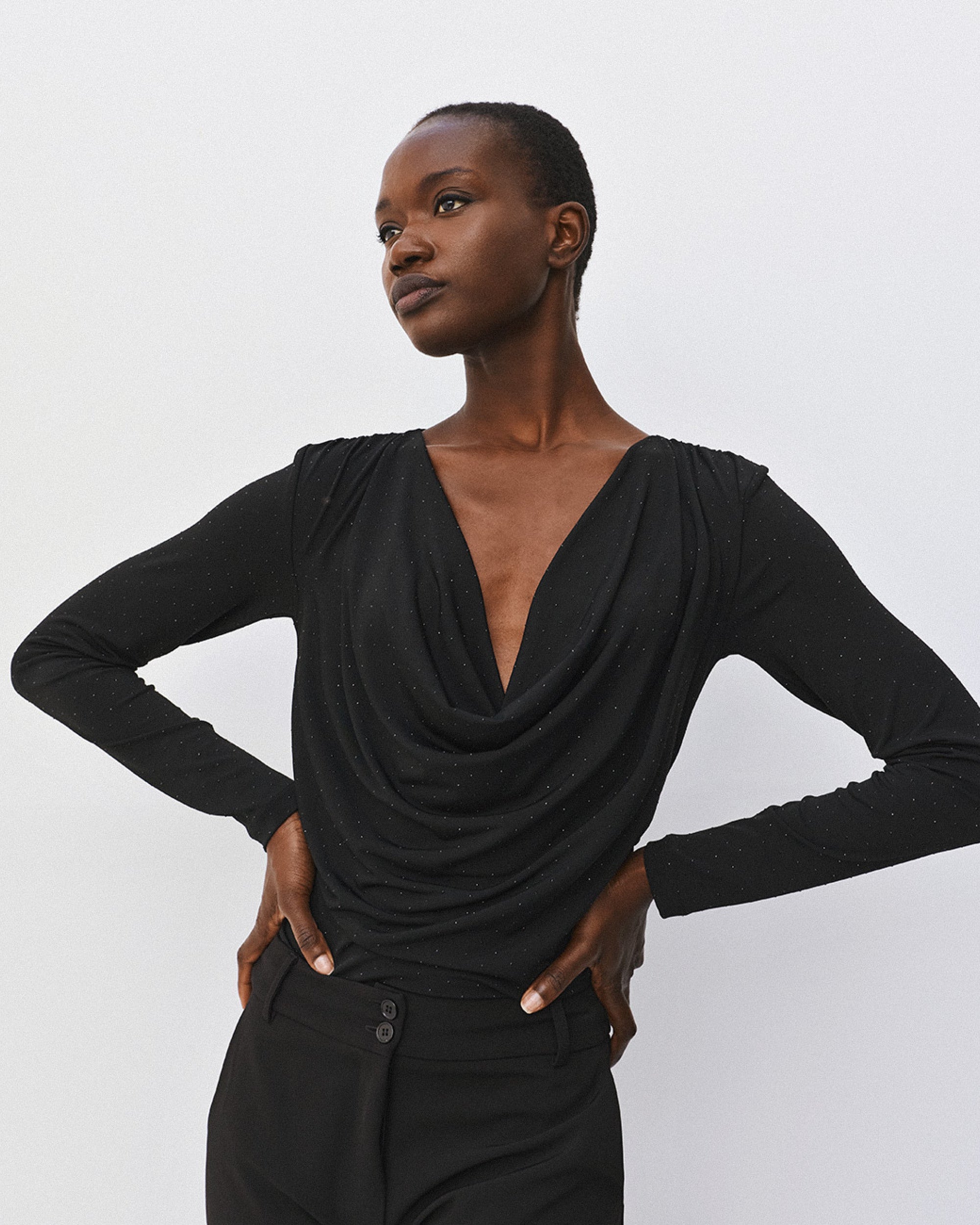 Access Fashion 64-2155-387 Draped blouse with rhinestones