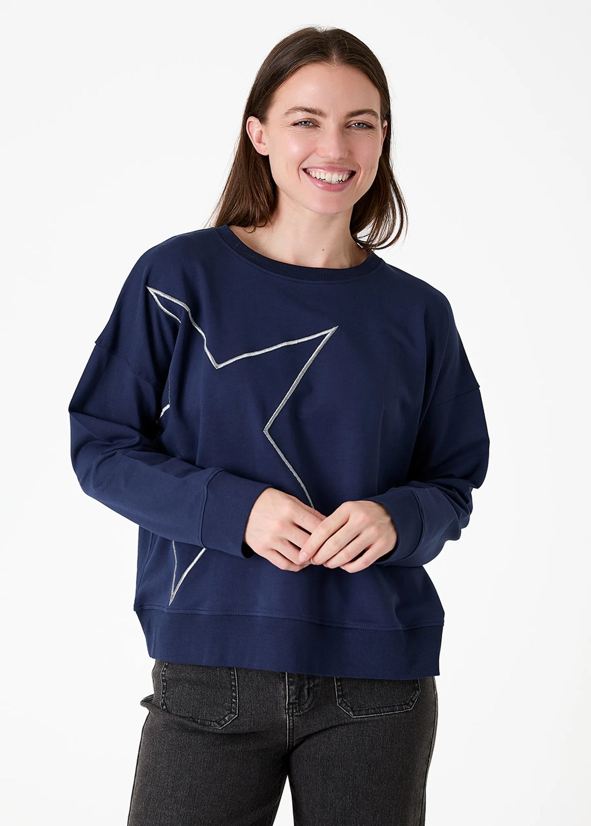 Dreams London AA0570 Star Embroidery Crew Neck Sweatshirt