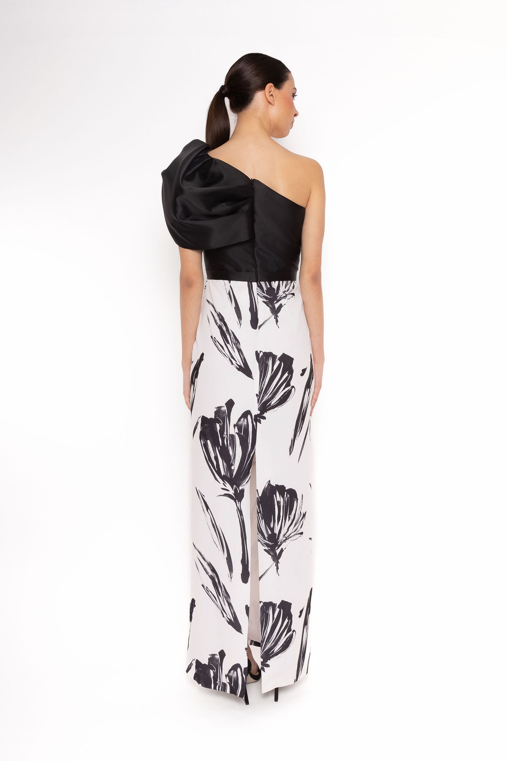 Carla Ruiz 52669 asymmetric black white gown