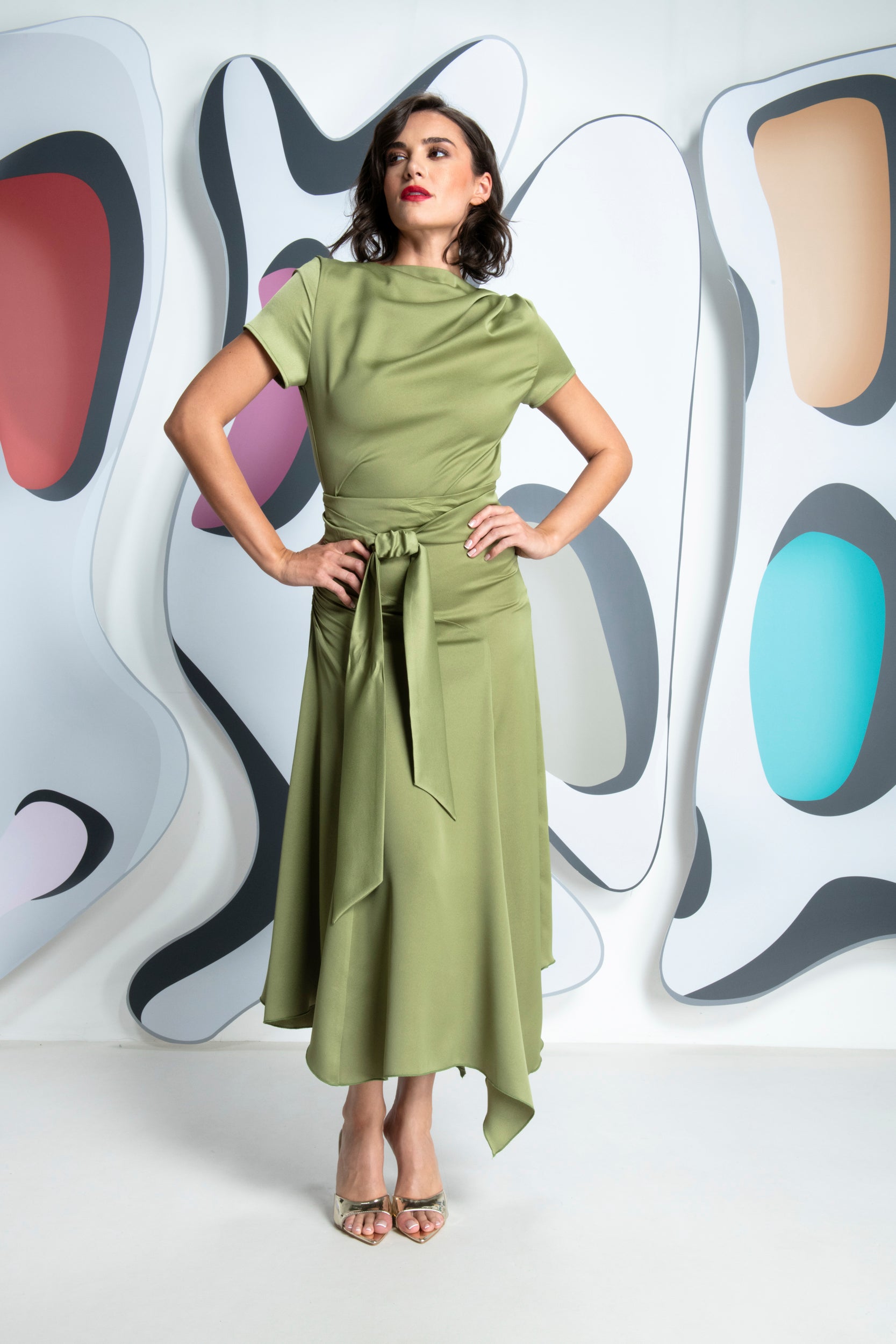 KEVAN JON Dotty drape MOSS GREEN
