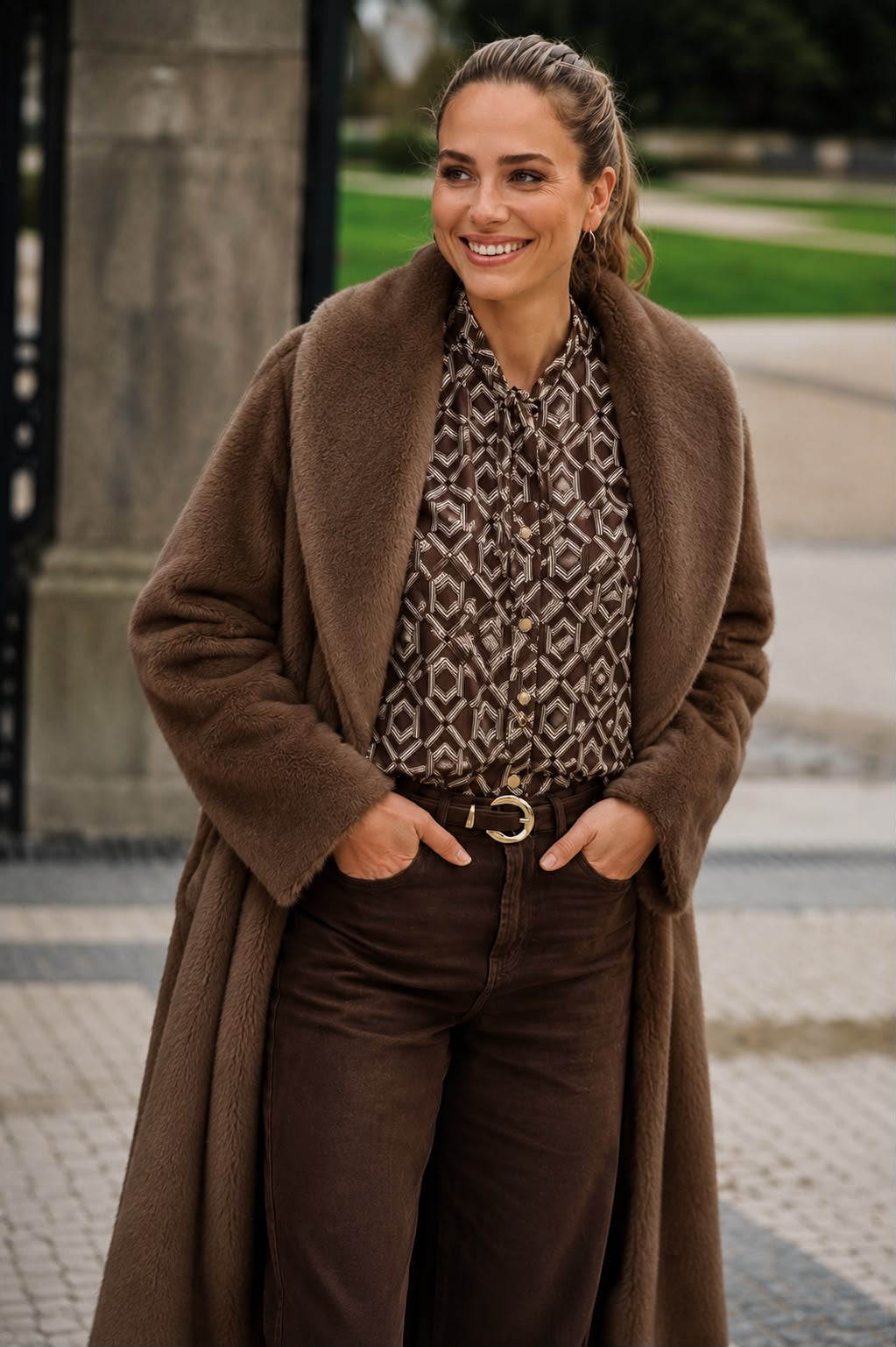 ESQUALO F26 37521 Long faux fur coat. Cacao