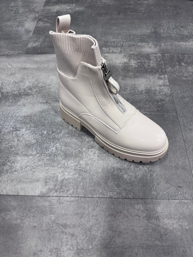 Zip Front short Boot Beige