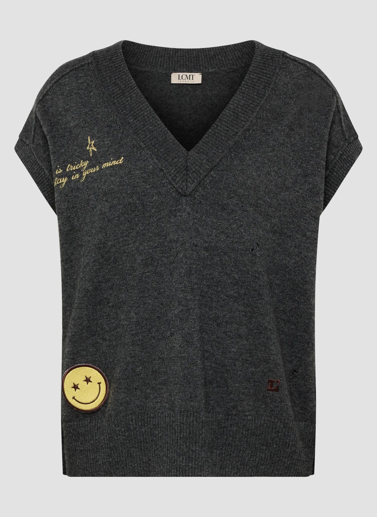 LCMT 623620 knitted tank with patches