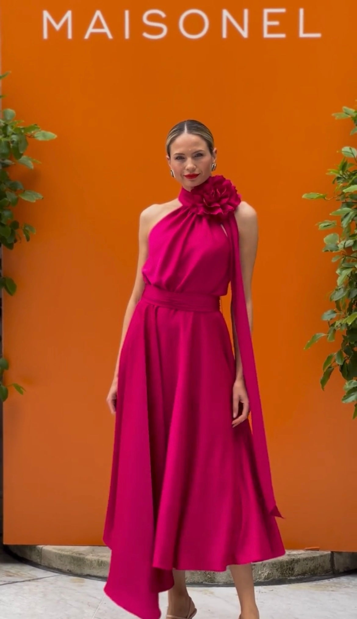 Maisonel ME3004 Draped bodice and skirt with flower detail Raspberry