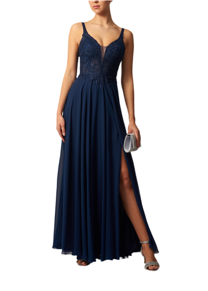 MASCARA MC19421 LACE BODICE CHIFFON DRESS