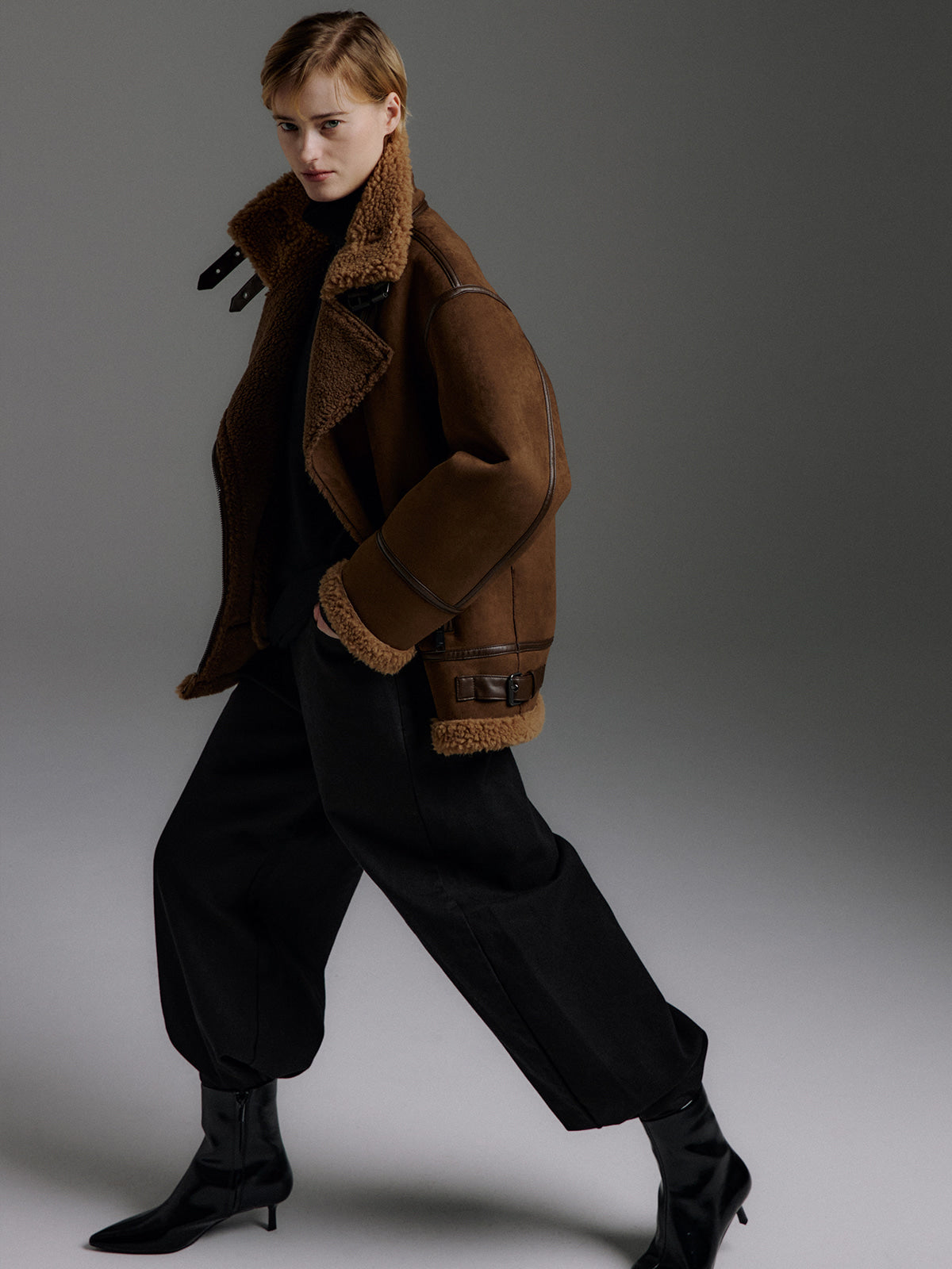 MOLLIOLLI VELIN Reversible Faux Suede Shearling Jacket