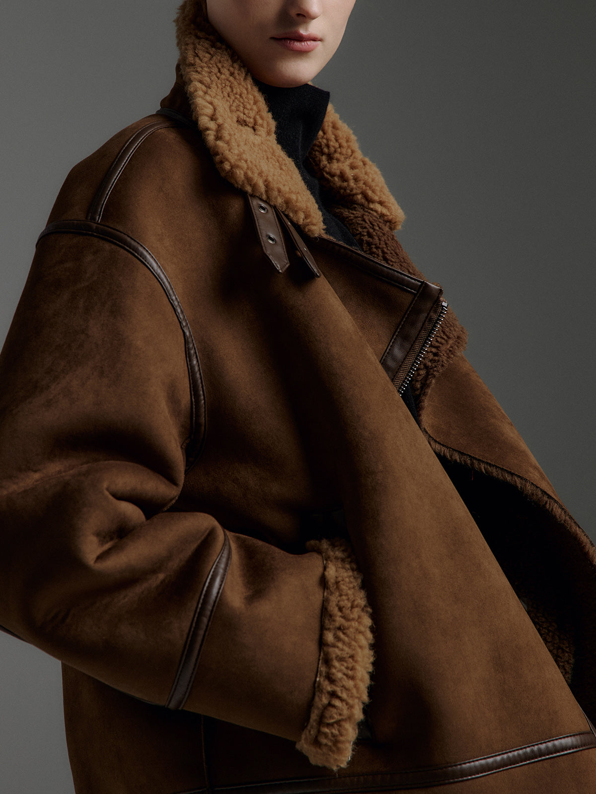MOLLIOLLI VELIN Reversible Faux Suede Shearling Jacket