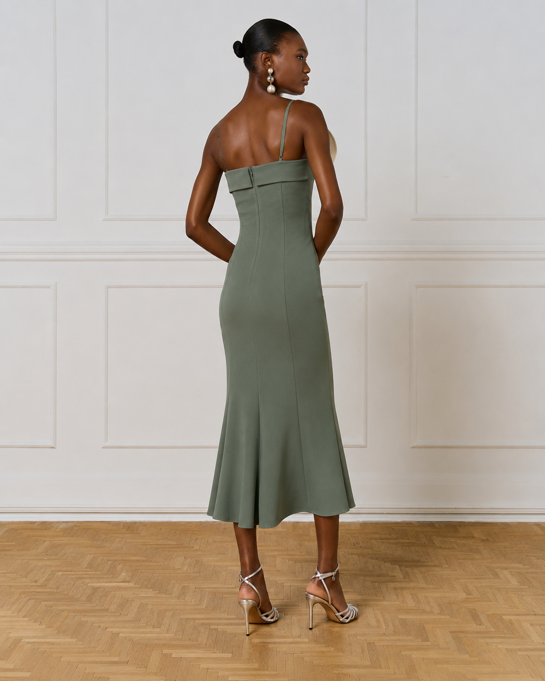 Access Fashion 3332 Long dress with a flower Green