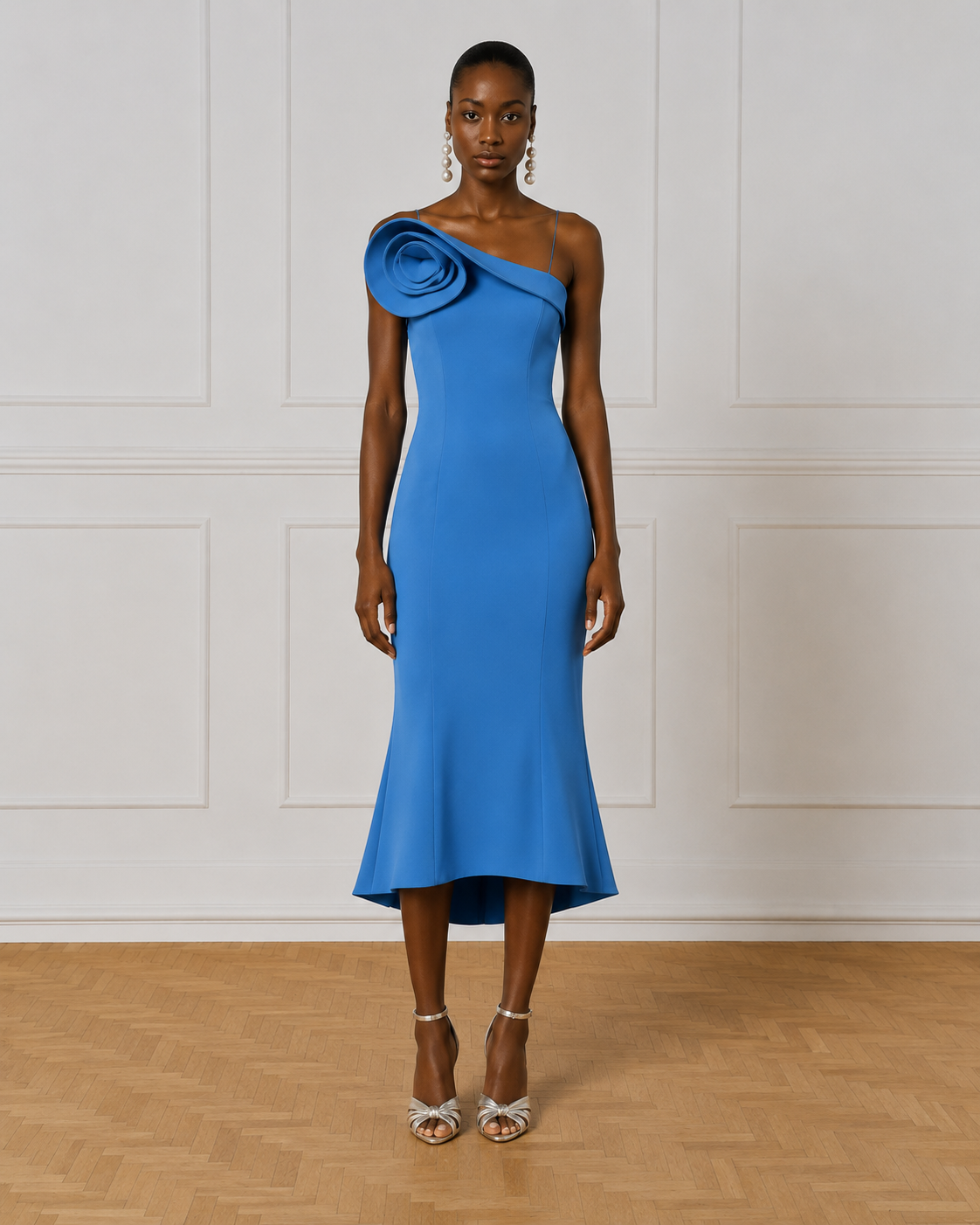 Access Fashion 3332 Long dress with a flower Blue